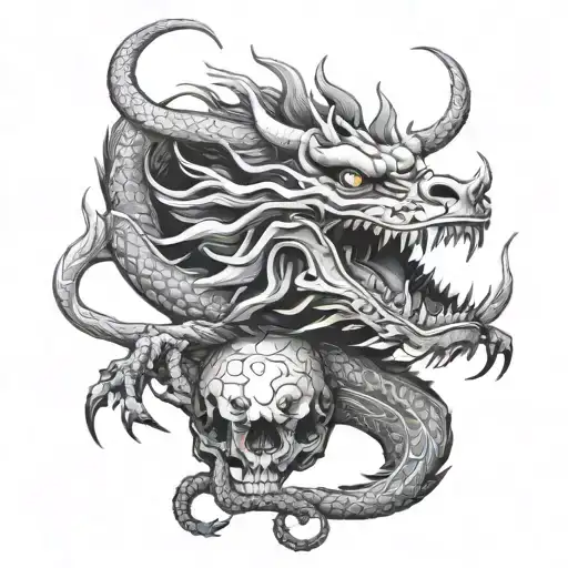 Chinese dragon sitting on a skull - Variation 7