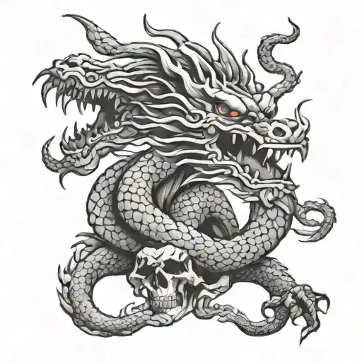 Chinese dragon sitting on a skull - Variation 8