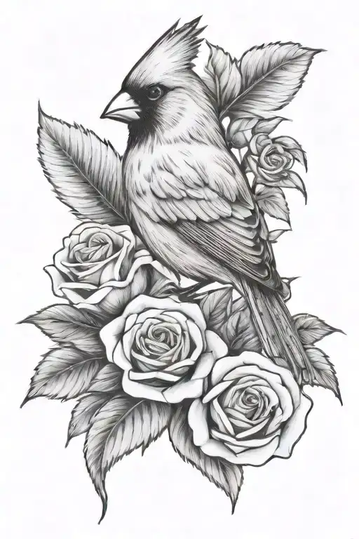 cardinal perched on roses memorial piece with Jesus  - Variation 2