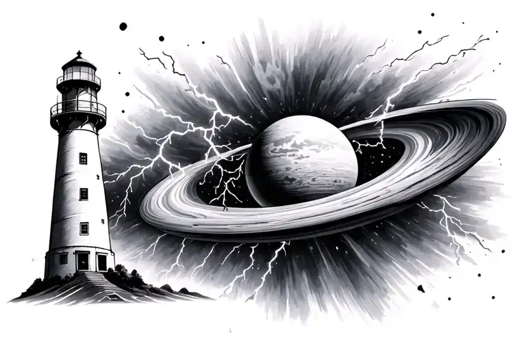 lighthouse, black hole, planet, lightning, storm - Variation 2