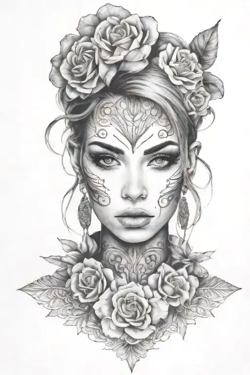 young woman front face tattoo - Variation 2