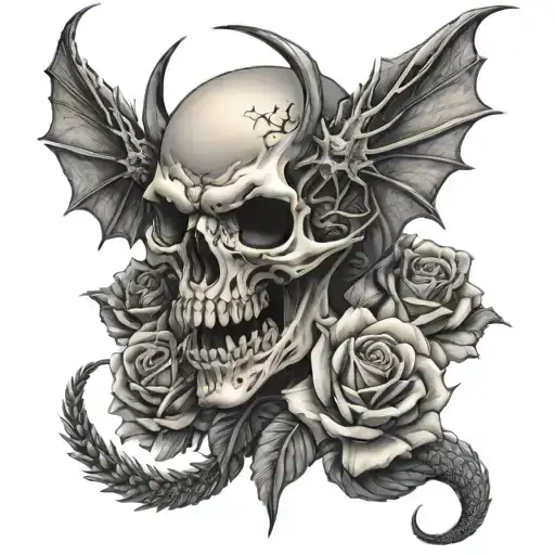 skull dragon rose growing - Variation 2