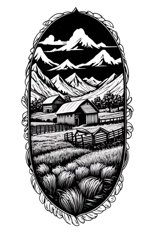 farm with mountains in the back ground - Variation 2