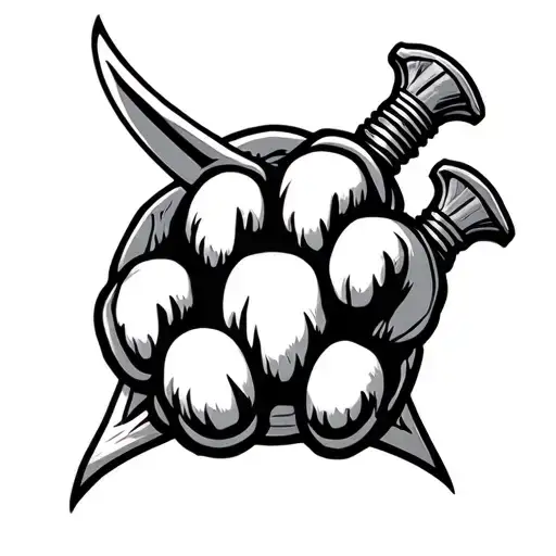 cat paw with dagger behind it - Variation 4