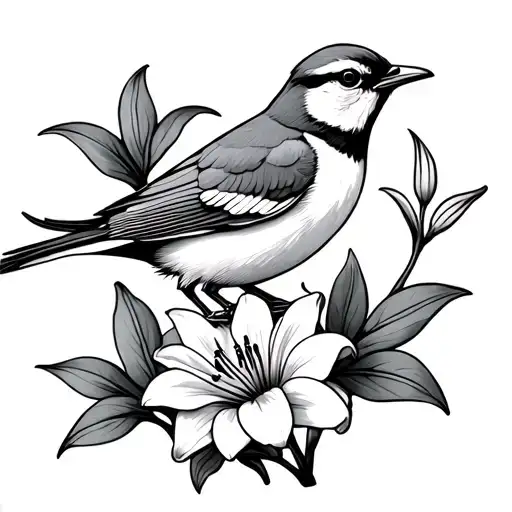 lark bird with lily flower