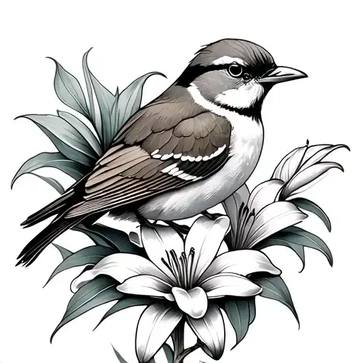 lark bird with lily flower - Variation 2