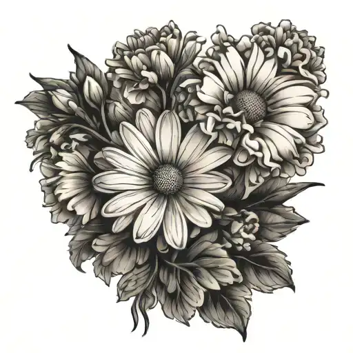 Daisy flower surrounded by 25 carnations flowers - Variation 1