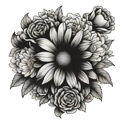 Daisy flower surrounded by 25 carnations flowers - Variation 2