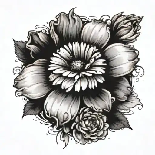 Daisy flower surrounded by 25 carnations flowers - Variation 3