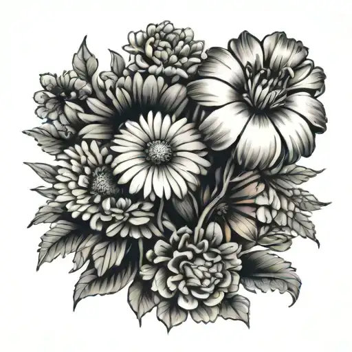 Daisy flower surrounded by 25 carnations flowers - Variation 4