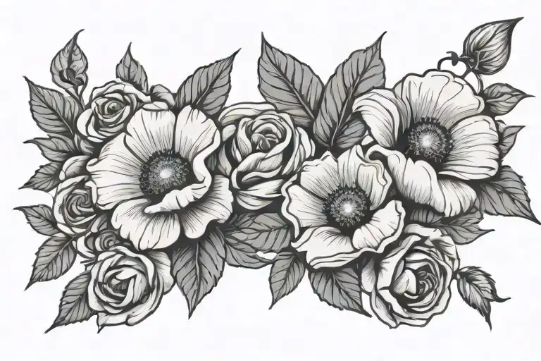 poppy, rose and morning glory flowers