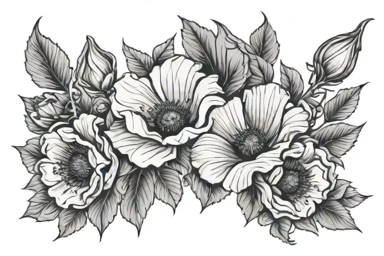 poppy, rose and morning glory flowers - Variation 2