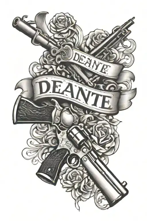 the name DEANTE with hearts and guns - Variation 2
