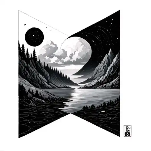 geometrical trippy scenery tattoo