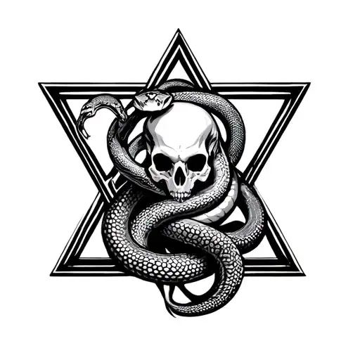 Cranio with a snake in the form of infinity with the triangle of the engineer of life up
