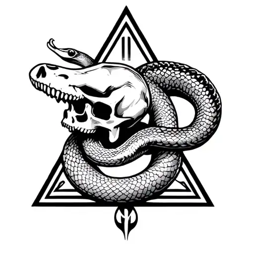 Cranio with a snake in the form of infinity with the triangle of the engineer of life up - Variation 2