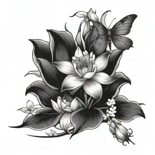 lotus and jasmine and gladiolus flower with a dragon fly - Variation 2