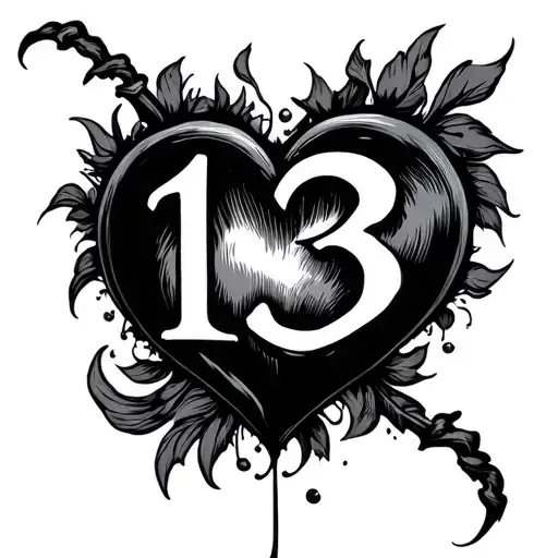 heart inside it is the number 13