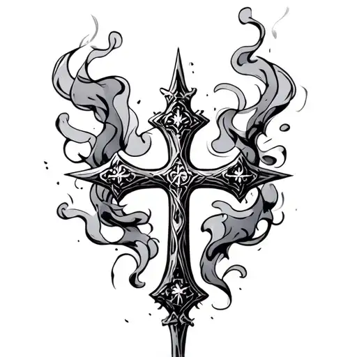 Sketch Russian Orthodox Cross with Realistic Smoke