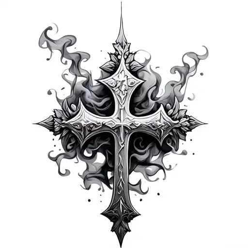 Sketch Russian Orthodox Cross with Realistic Smoke - Variation 2