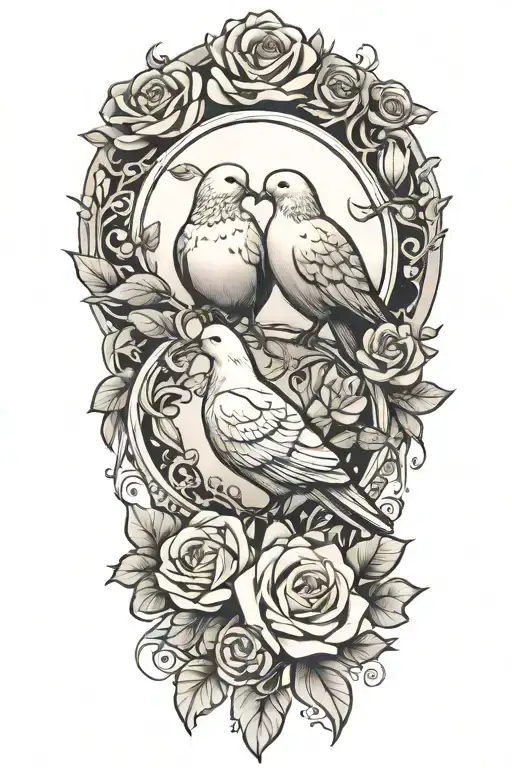 roses in a circle with a perched dove
