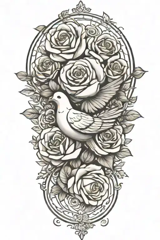 roses in a circle with a perched dove - Variation 2