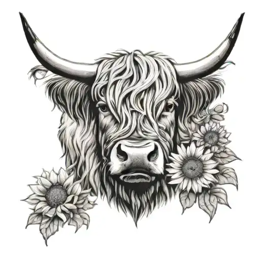 highland cow and sunflowers - Variation 3