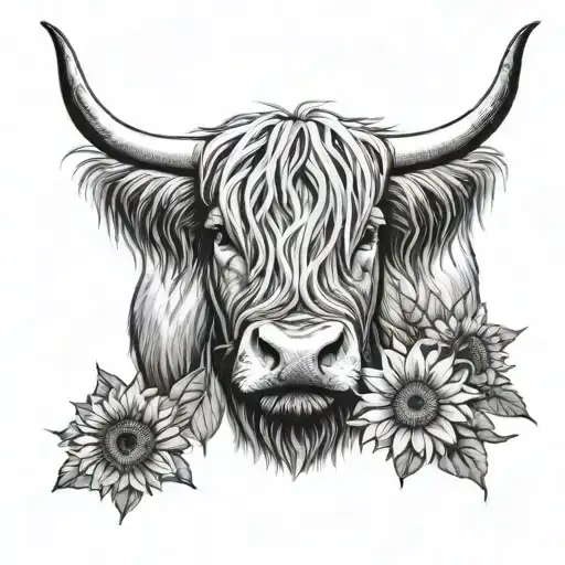 highland cow and sunflowers - Variation 4