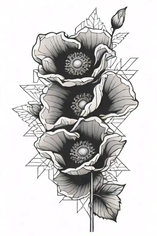 poppy flower with geometric design incorporating - Variation 2