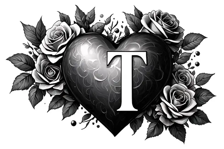 Letter T with some roses and secretive heart built into it. Please make heart more visibe
