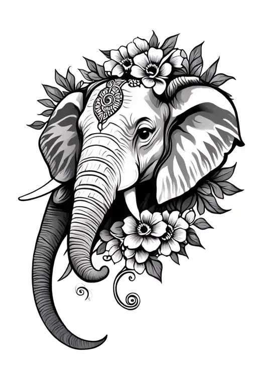  elephant head flowers surrounding Mandal leaves