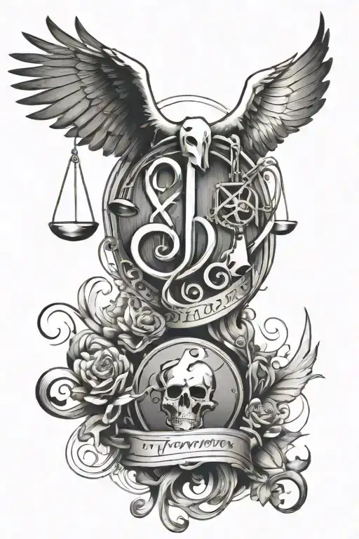 A lawyer and veterinary symbol combined, with music notes intertwined in the design - Variation 2