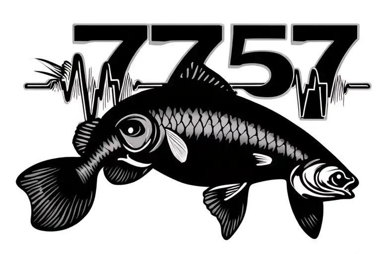 Make the numbers "7757" into a heartbeat line with something to do with fishing encorperated too