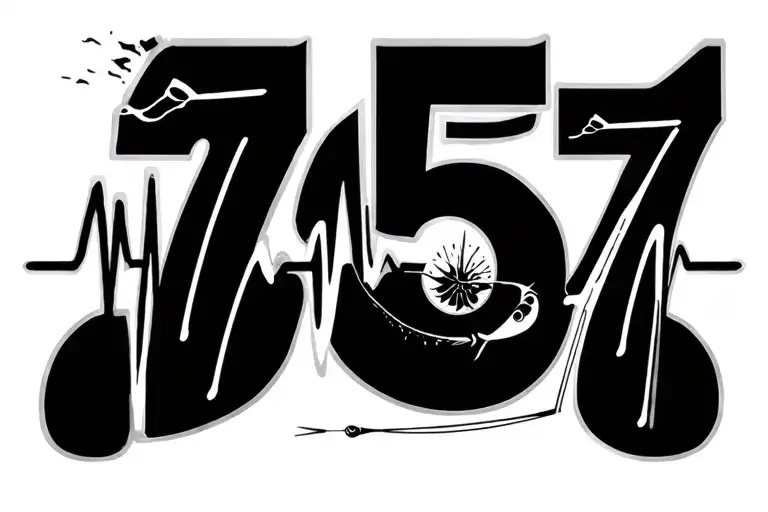 Make the numbers "7757" into a heartbeat line with something to do with fishing encorperated too - Variation 2