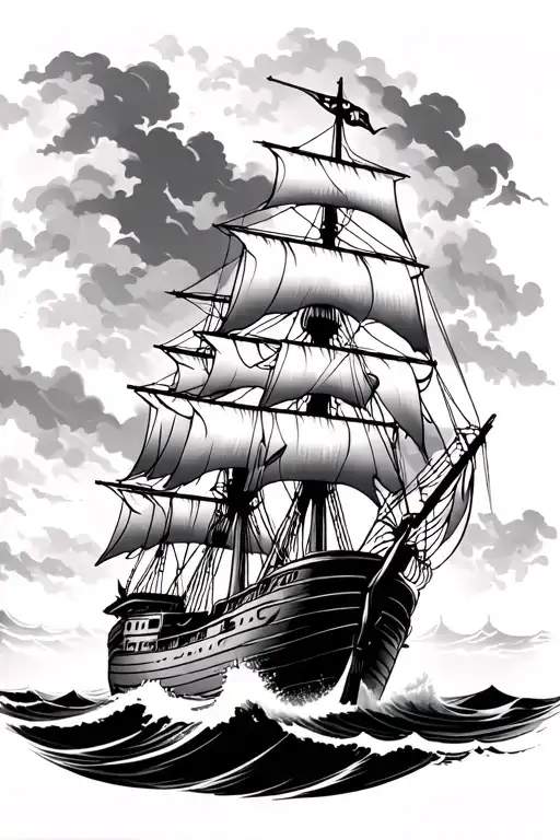 clipper ship sailing through stormy seas - Variation 2