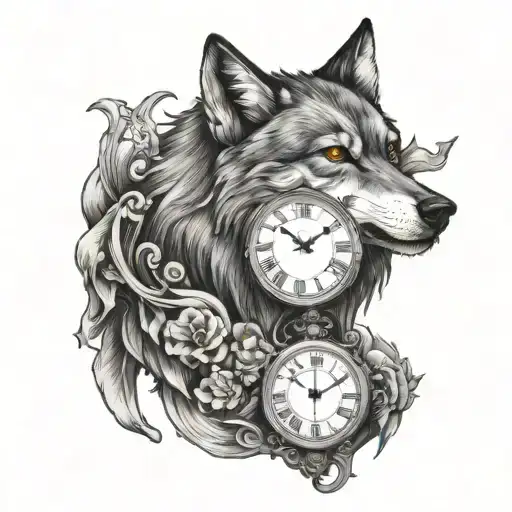 wolf with clock showing 11:40 - Variation 1