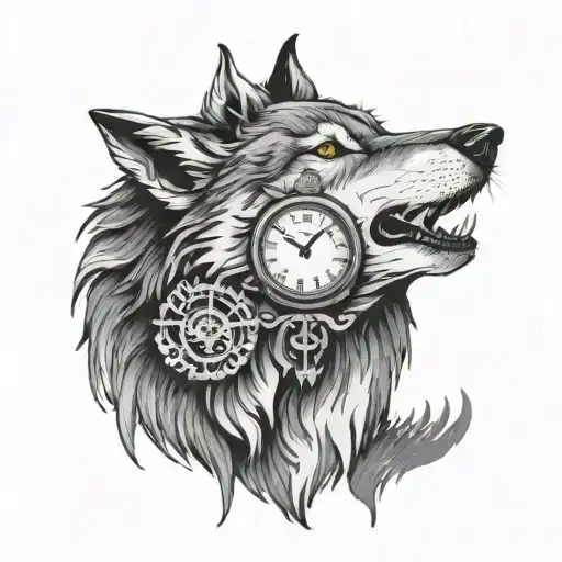 wolf with clock showing 11:40 - Variation 2