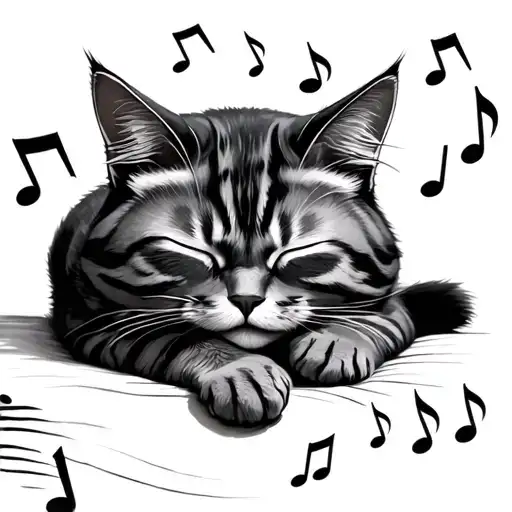 music notes black and gray cat sleeping - Variation 2