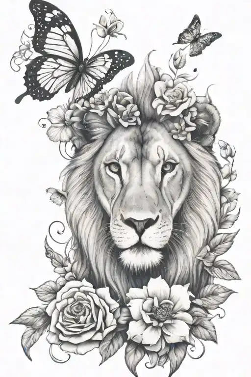 lion butterfly flowers - Variation 4