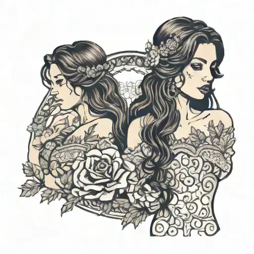 brunette girl with a long wavy hair wearing an eduardian off-shoulder lace dress framed within an oval border - Variation 2