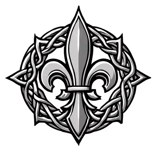 Fleur de Lis with celtic knot background black - Variation 7