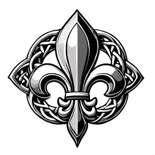 Fleur de Lis with celtic knot background black - Variation 8