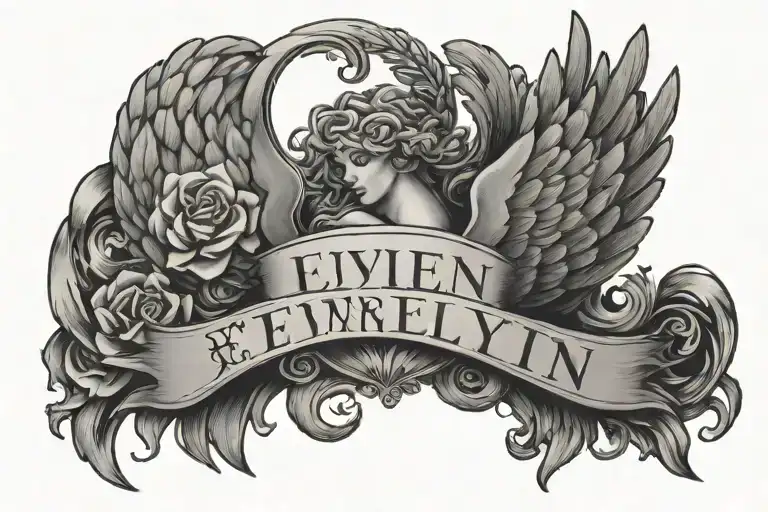 Evelyn name between angel wings flying away