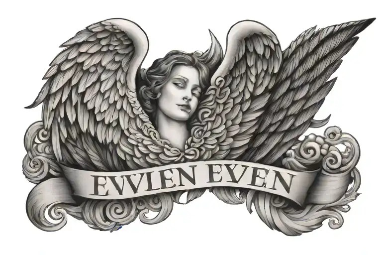 Evelyn name between angel wings flying away - Variation 2