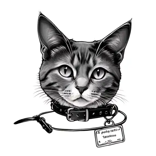 outline tattoo of a cat collar with a name tag - Variation 2
