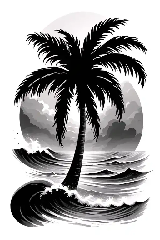 palm tree and ocean waves