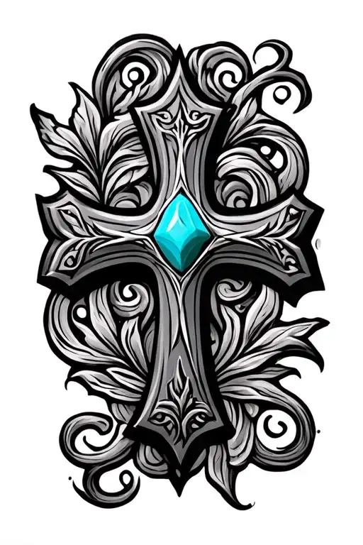 Tooled Leather Cross with turquoise