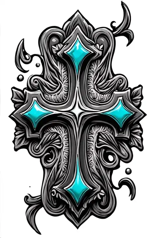 Tooled Leather Cross with turquoise  - Variation 2