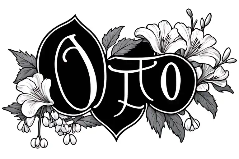 Name Otto surrounded by lilly of the valley and hawthorn flowers - Variation 3
