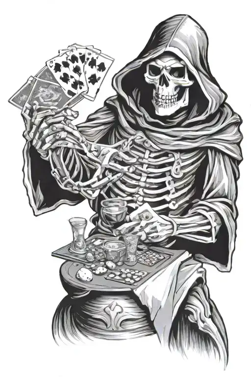 grim reaper playing poker with a winning hand - Variation 2